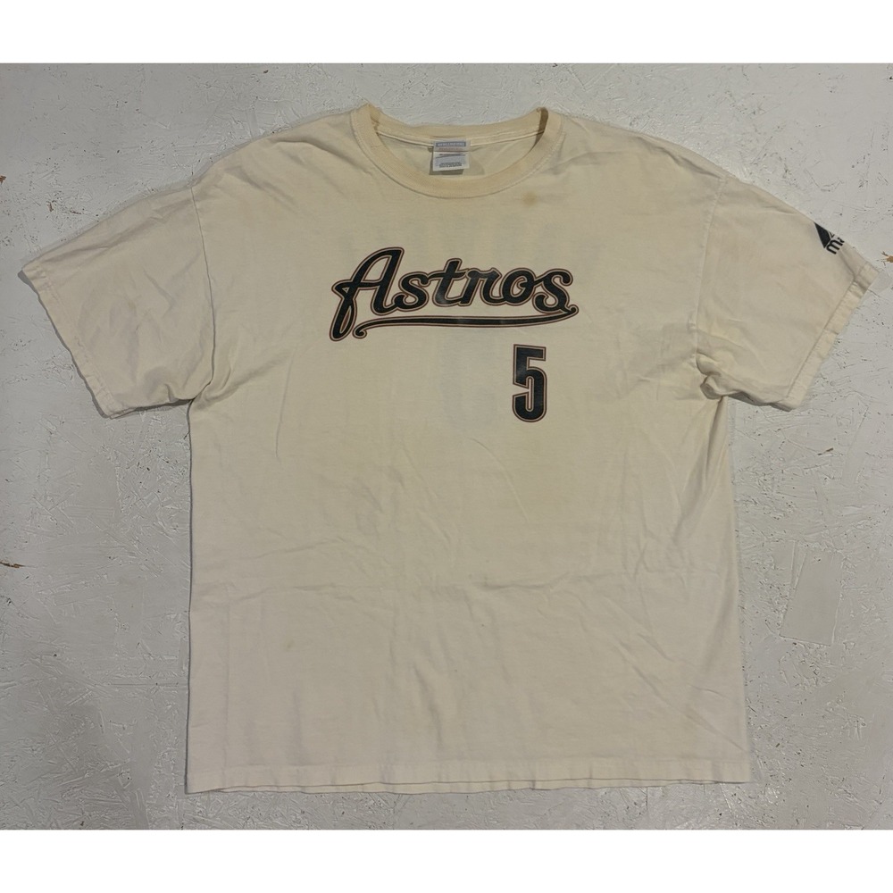 Vintage Houston Astros Jeff Bagwell Shirt Logo Beige MLB Size XL Baseball‎